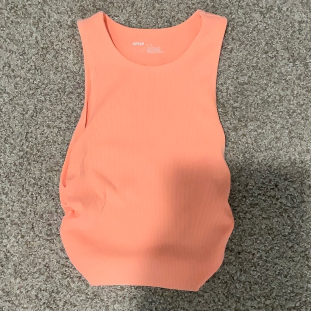 Aerie Rib Orange Tank Top Small with Ruched Sides